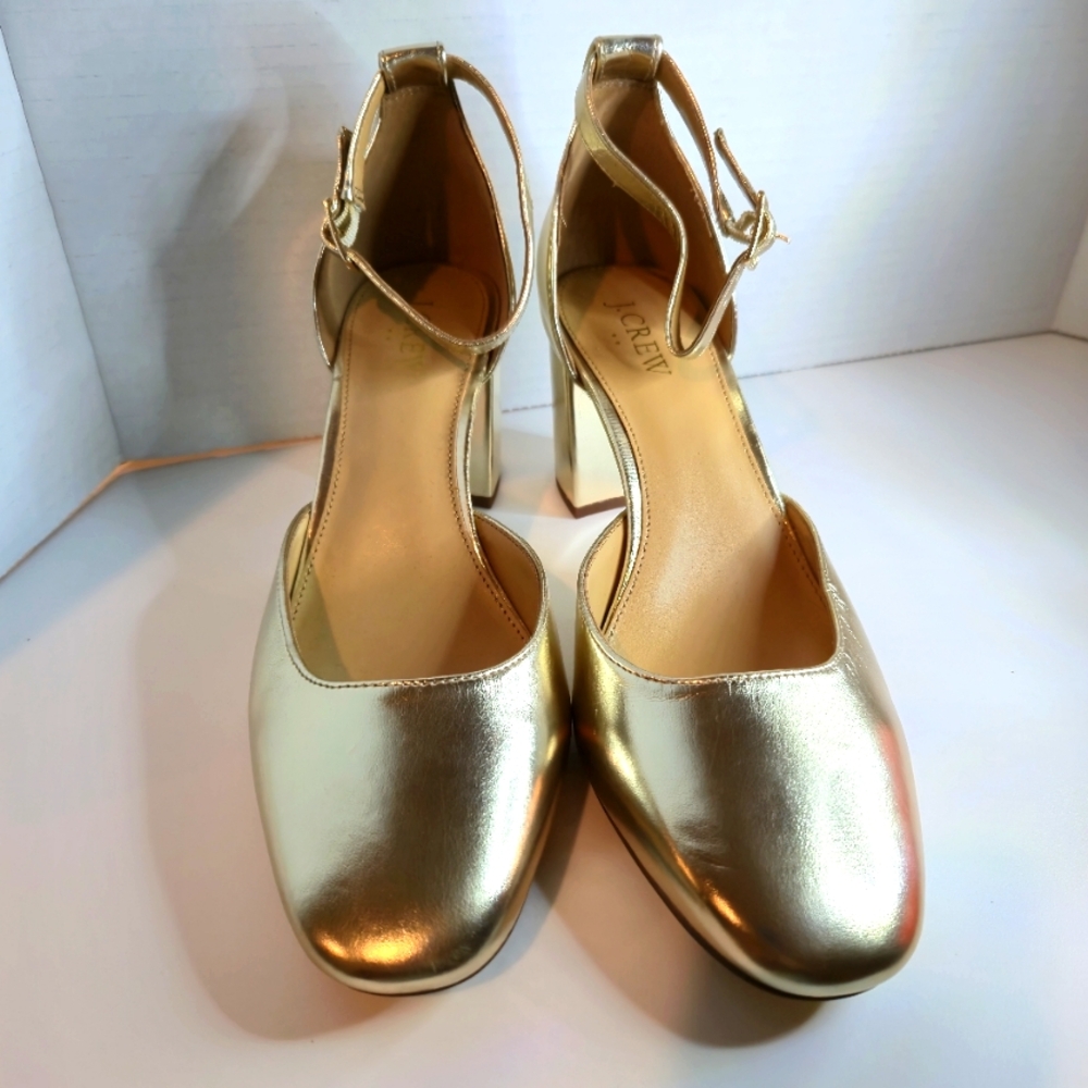 J Crew Gold Ankle Strap Heels Never Worn